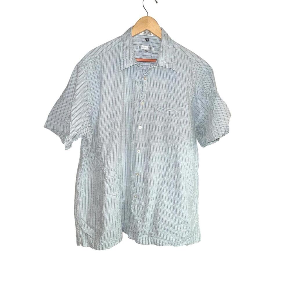 Geoffrey Beene Blue Striped Seersucker‎ Button Shirt Short Sleeve Men's XL